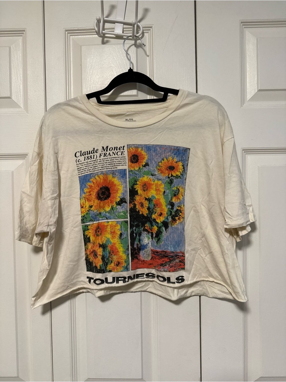 Source Unknown Cream Claude Monet Sunflowers Graphic Crop Top
